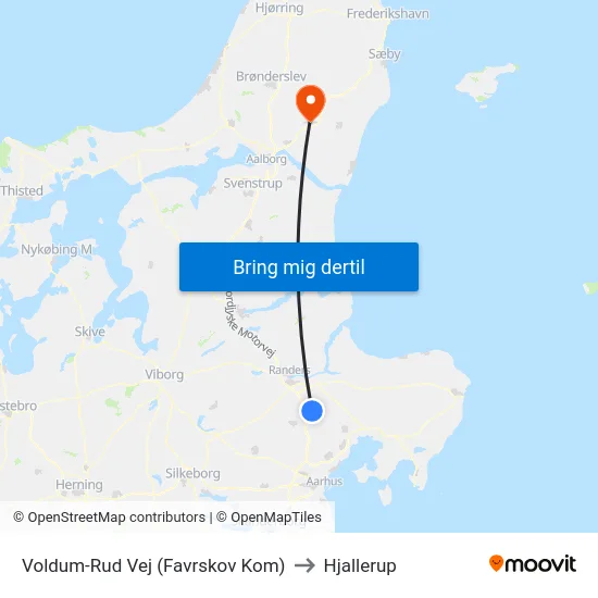 Voldum-Rud Vej (Favrskov Kom) to Hjallerup map
