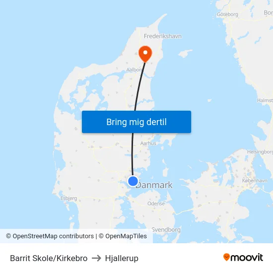 Barrit Skole/Kirkebro to Hjallerup map