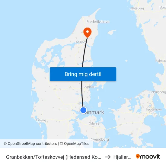Granbakken/Tofteskovvej (Hedensed Kom) to Hjallerup map