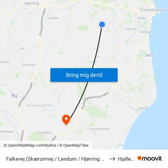 Falkevej (Skærumvej / Lendum / Hjørring Kommune) to Hjallerup map