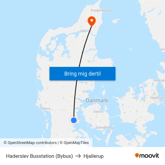 Haderslev Busstation (Bybus) to Hjallerup map