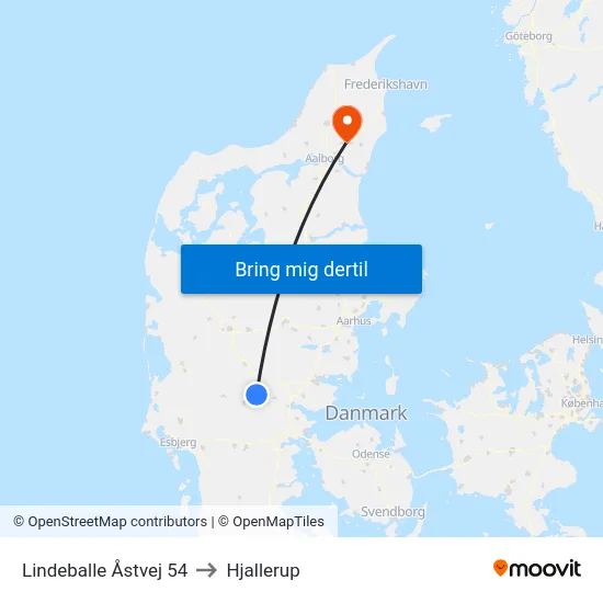 Lindeballe Åstvej 54 to Hjallerup map