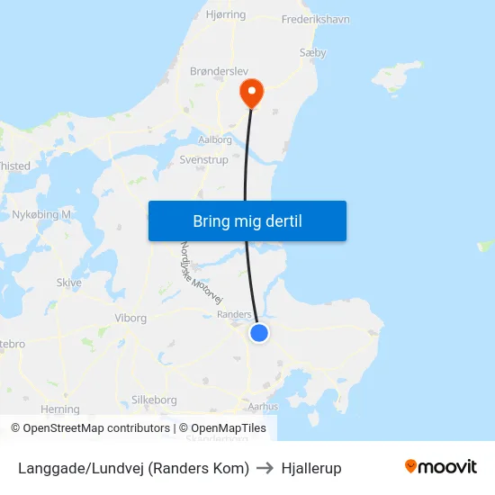 Langgade/Lundvej (Randers Kom) to Hjallerup map