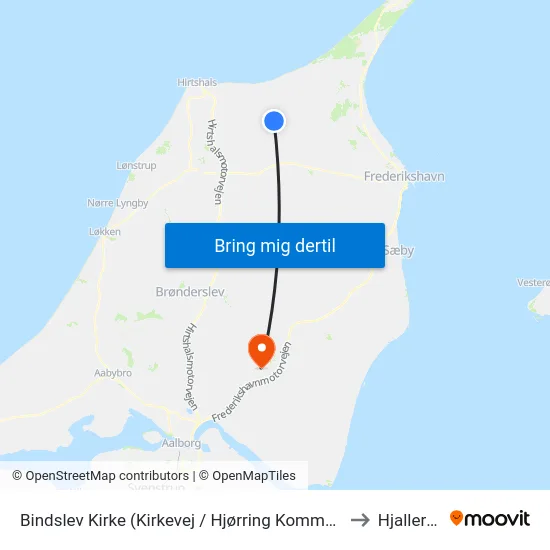 Bindslev Kirke (Kirkevej / Hjørring Kommune) to Hjallerup map