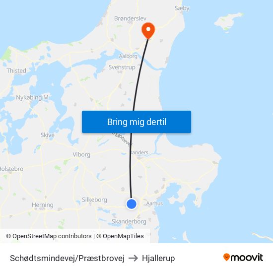 Schødtsmindevej/Præstbrovej to Hjallerup map