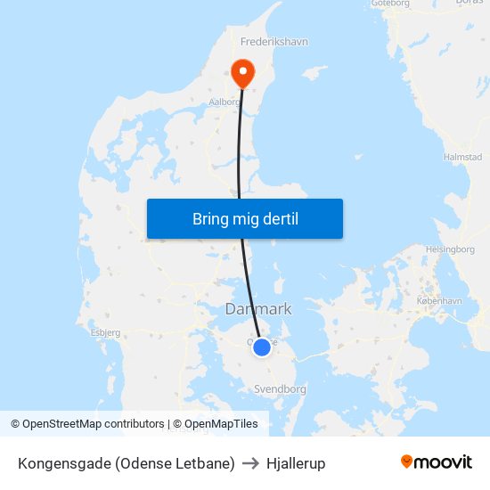 Kongensgade (Odense Letbane) to Hjallerup map