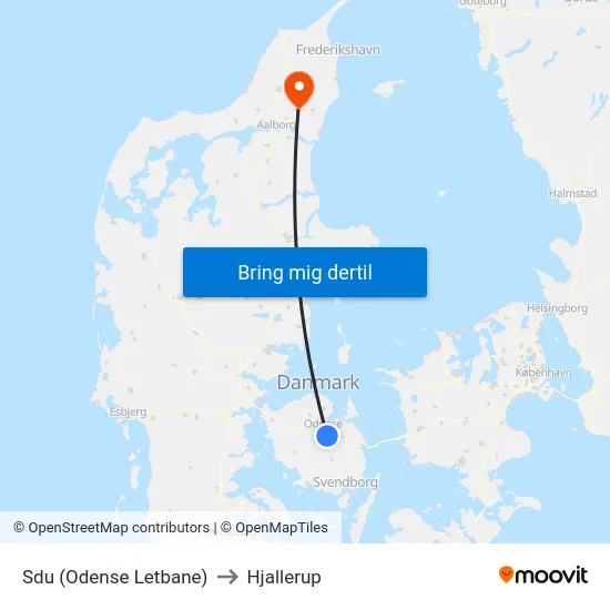 Sdu (Odense Letbane) to Hjallerup map