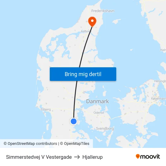Simmerstedvej V Vestergade to Hjallerup map