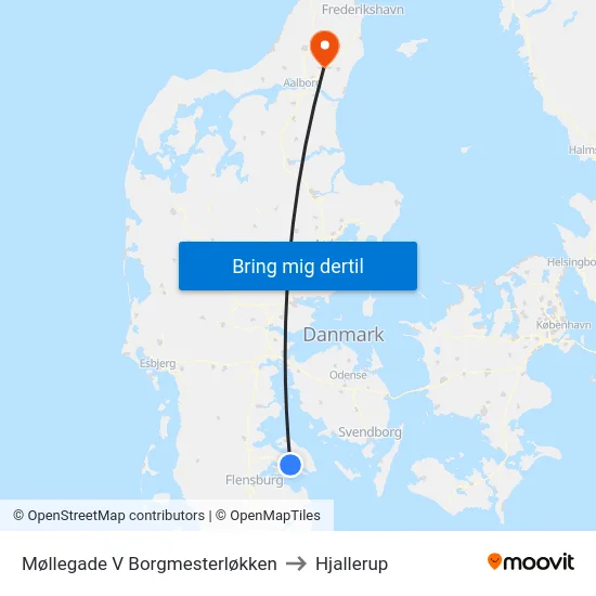 Møllegade V Borgmesterløkken to Hjallerup map