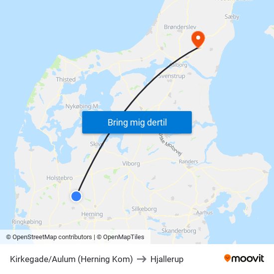 Kirkegade/Aulum (Herning Kom) to Hjallerup map