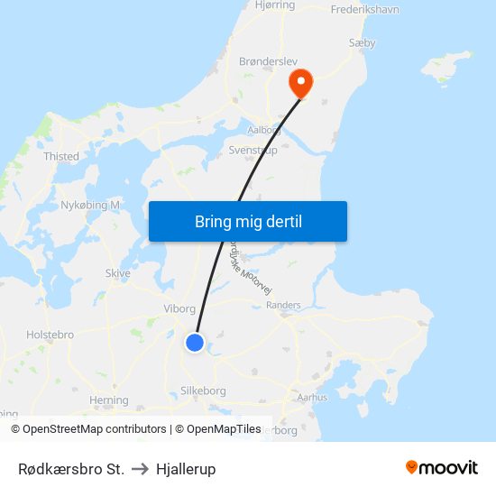 Rødkærsbro St. to Hjallerup map