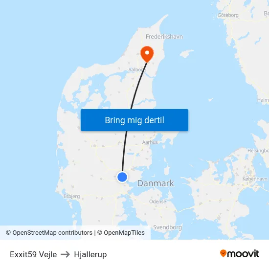 Exxit59 Vejle to Hjallerup map
