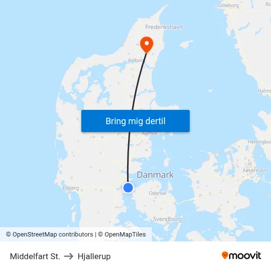 Middelfart St. to Hjallerup map