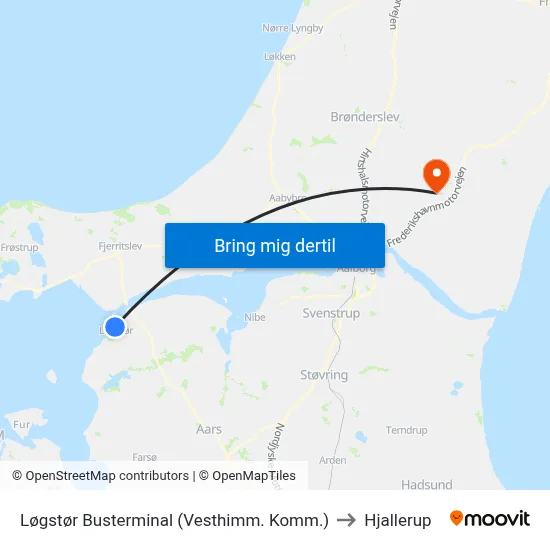 Løgstør Busterminal (Vesthimm. Komm.) to Hjallerup map
