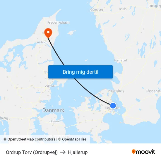 Ordrup Torv (Ordrupvej) to Hjallerup map
