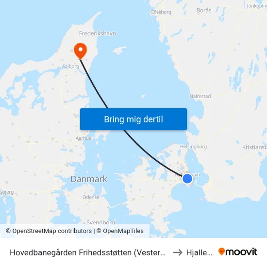 Hovedbanegården Frihedsstøtten (Vesterbrogade) to Hjallerup map