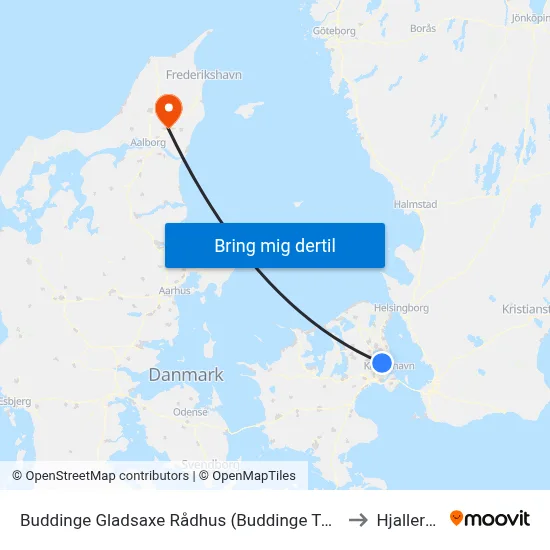 Buddinge Gladsaxe Rådhus (Buddinge Torv) to Hjallerup map