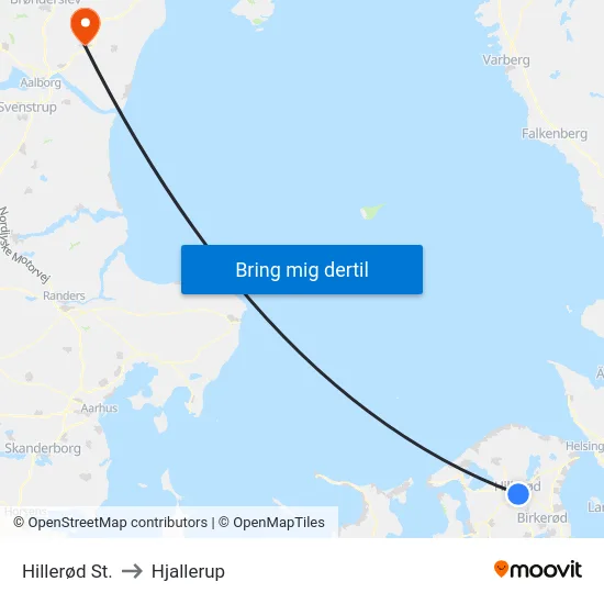 Hillerød St. to Hjallerup map