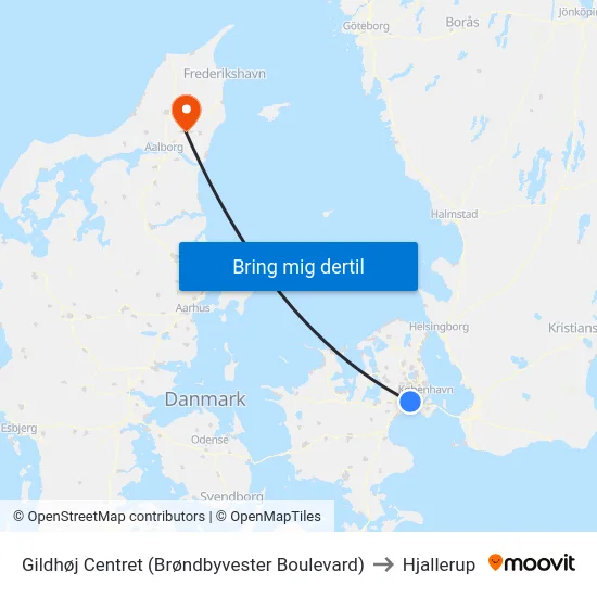 Gildhøj Centret (Brøndbyvester Boulevard) to Hjallerup map