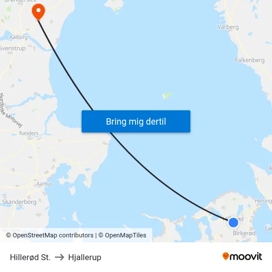 Hillerød St. to Hjallerup map