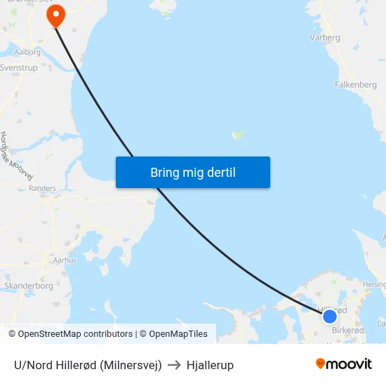 U/Nord Hillerød (Milnersvej) to Hjallerup map