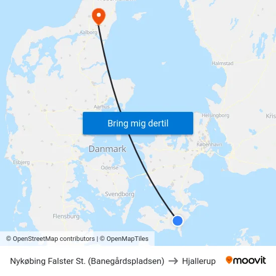 Nykøbing Falster St. (Banegårdspladsen) to Hjallerup map