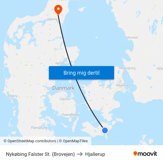 Nykøbing Falster St. (Brovejen) to Hjallerup map
