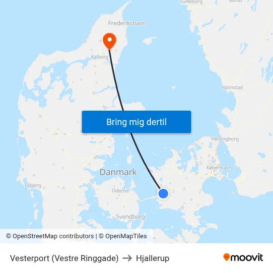 Vesterport (Vestre Ringgade) to Hjallerup map