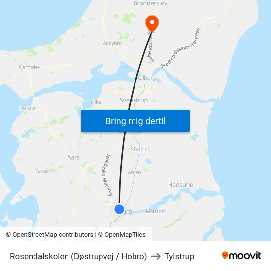Rosendalskolen (Døstrupvej / Hobro) to Tylstrup map