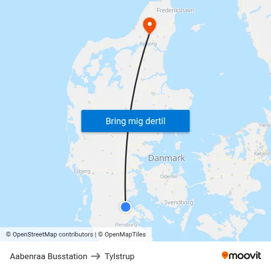 Aabenraa Busstation to Tylstrup map
