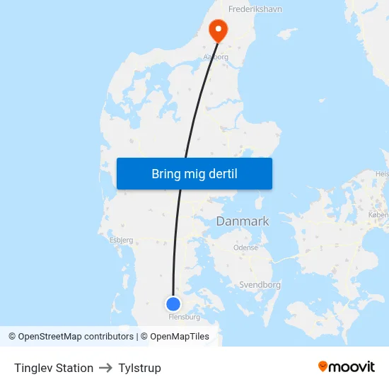 Tinglev Station to Tylstrup map