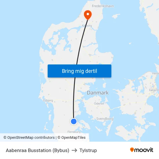 Aabenraa Busstation (Bybus) to Tylstrup map
