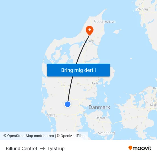 Billund Centret to Tylstrup map