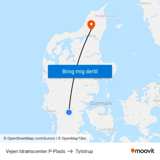 Vejen Idrætscenter P-Plads to Tylstrup map