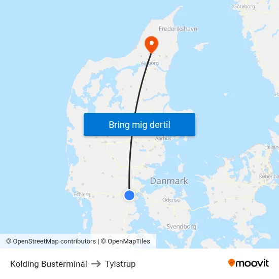 Kolding Busterminal to Tylstrup map