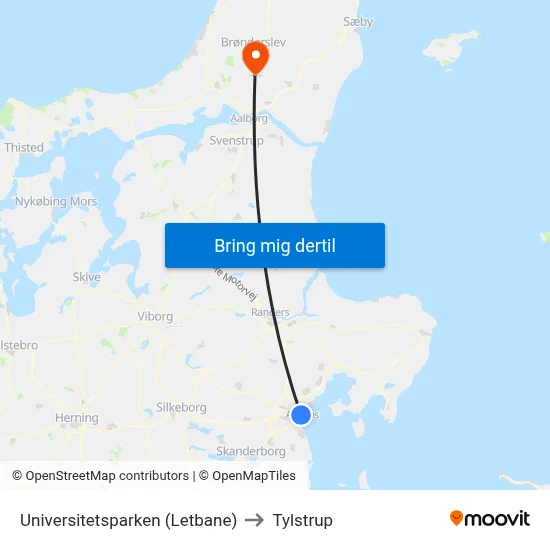 Universitetsparken (Letbane) to Tylstrup map