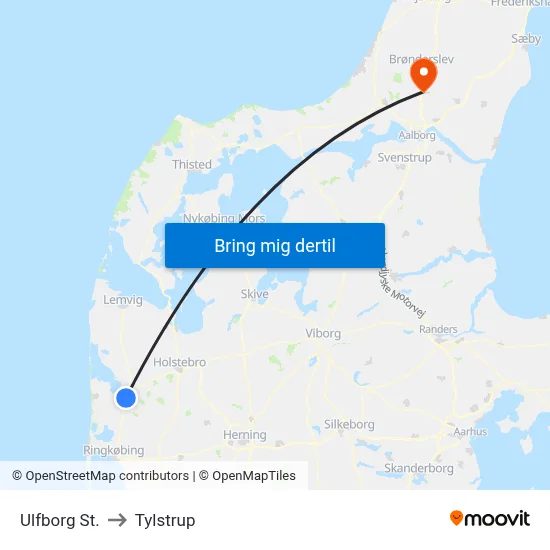 Ulfborg St. to Tylstrup map