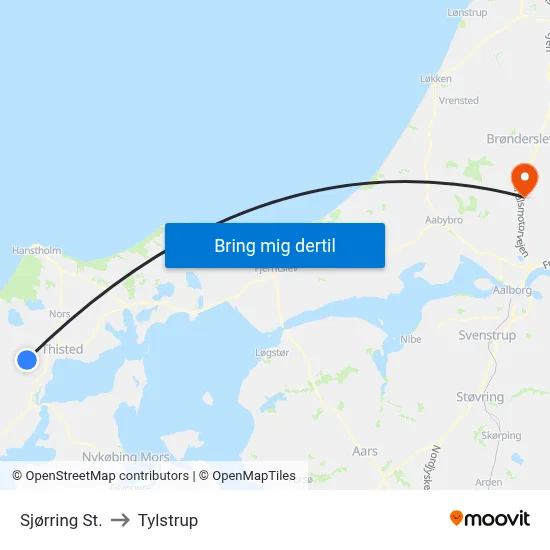 Sjørring St. to Tylstrup map