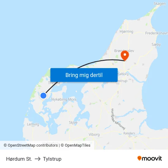 Hørdum St. to Tylstrup map