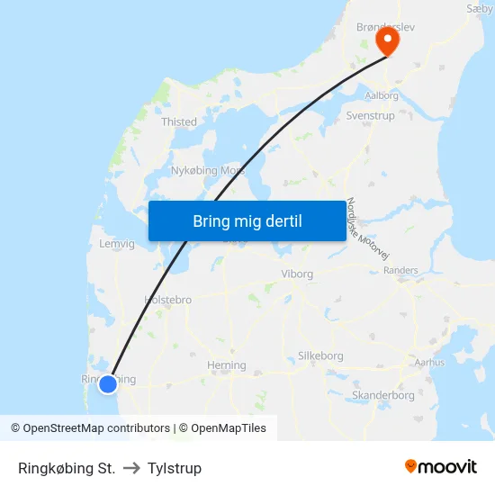 Ringkøbing St. to Tylstrup map