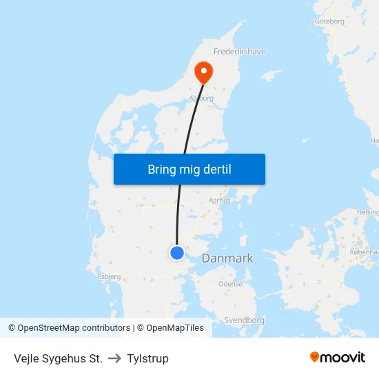 Vejle Sygehus St. to Tylstrup map