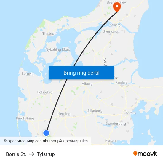 Borris St. to Tylstrup map