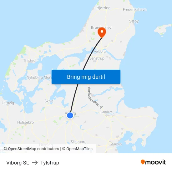 Viborg St. to Tylstrup map