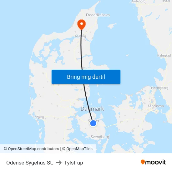 Odense Sygehus St. to Tylstrup map