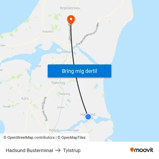 Hadsund Busterminal to Tylstrup map
