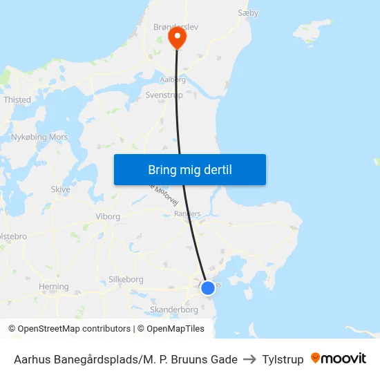 Aarhus Banegårdsplads/M. P. Bruuns Gade to Tylstrup map