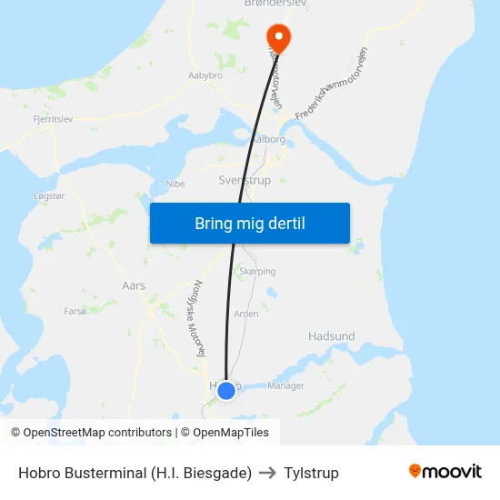 Hobro Busterminal (H.I. Biesgade) to Tylstrup map