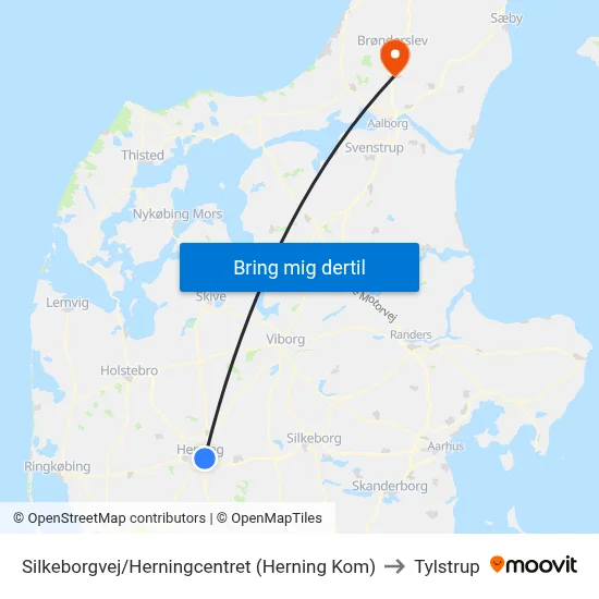 Silkeborgvej/Herningcentret (Herning Kom) to Tylstrup map