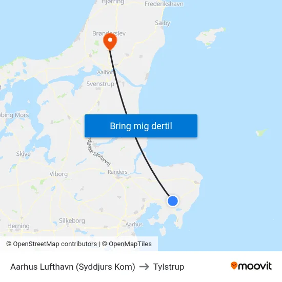Aarhus Lufthavn (Syddjurs Kom) to Tylstrup map