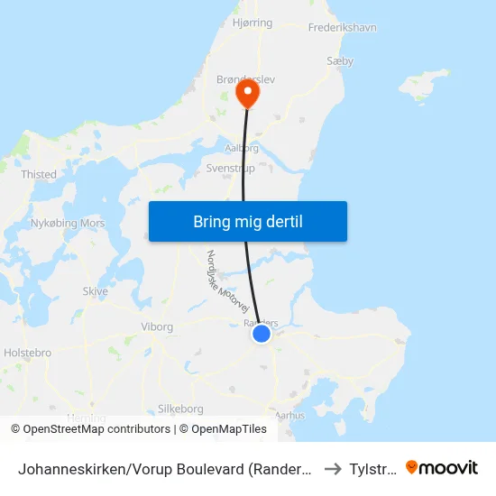 Johanneskirken/Vorup Boulevard (Randers Kom) to Tylstrup map